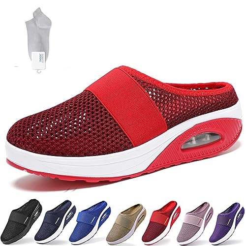 NURCIX Diabetiker Schuhe Mesh Atmungsaktiv Gartenschuhe rutschfest Strand Hausschuhe Air Cushion Verstellbare Schuhe Mit Luftkissen Lässige Slip, Für Damen Geschwollene Füße (Color : F, Size : 39 EU) von NURCIX