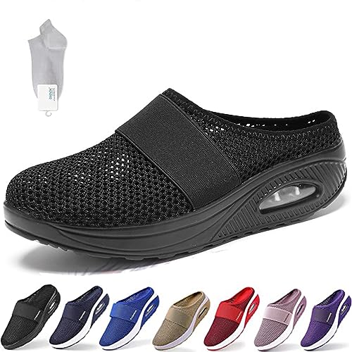 NURCIX Diabetiker Schuhe Mesh Atmungsaktiv Gartenschuhe rutschfest Strand Hausschuhe Air Cushion Verstellbare Schuhe Mit Luftkissen Lässige Slip, Für Damen Geschwollene Füße (Color : J, Size : 36 EU) von NURCIX