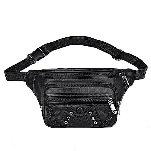 Vintage Fanny Packs für Frauen Große Kapazität Taille Tasche Reise Brust Telefon Tasche Crossbody Taschen mit verstellbarem Gurt Taille Gürtel Pack für Männer, Schwarz , 26 x 5 x 14cm / 10.23 x 1.96 x von NURCIX