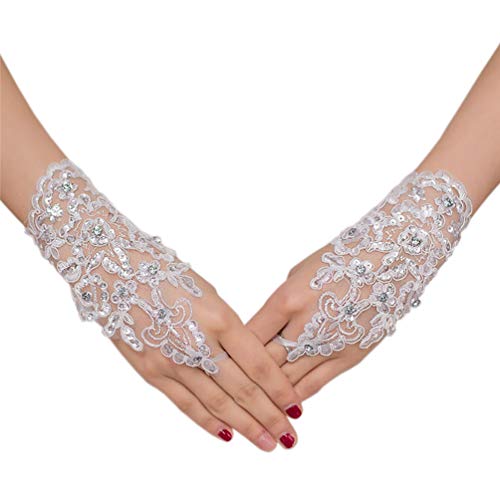 NUREINSS Brauthandschuhe Spitzenhandschuhe Hochzeit Braut Hochzeitshandschuhe Brautkleid Spitze Fingerlose Handschuhe für Hochzeitsfest von NUREINSS