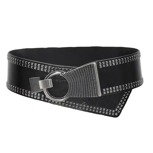 NUREINSS Damen Elastischer Taillengürtel mit Nieten und Strass – Breiter Gürtel Perfekt für Dekorative Kleider und Mäntel Schwarz von NUREINSS