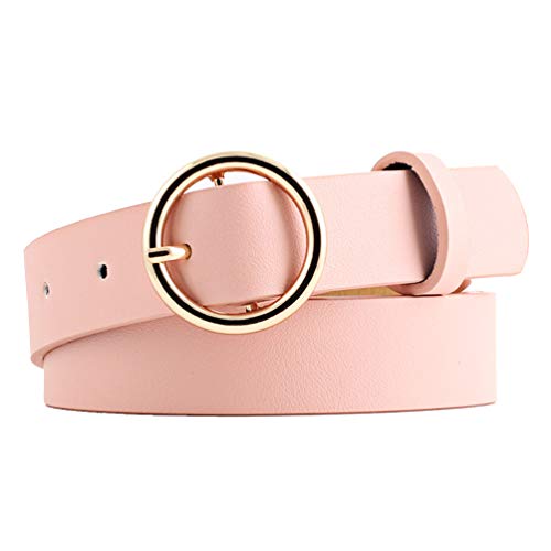 NUREINSS Damen Ledergürtel Mit Rund Schnalle, Jeansgürtel 2.6cm Breit Anzugsgürtel Hüftgürtel Damengürtel Pink von NUREINSS