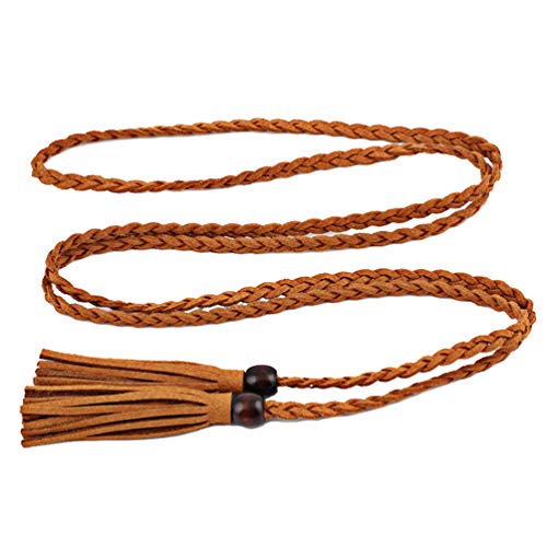 NUREINSS Damengürtel mit Quaste geflochtener dünner Taillenbund Brown von NUREINSS