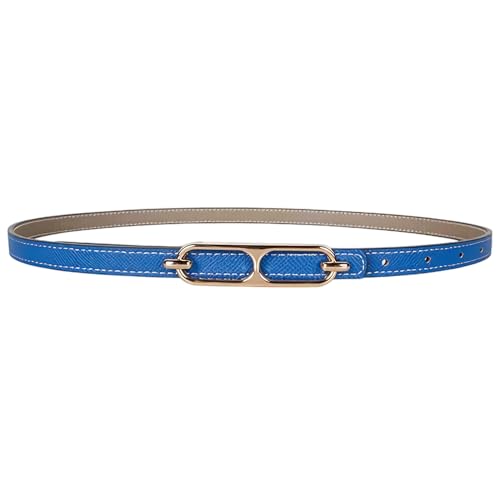NUREINSS Schmaler Damengürtel 2-in-1 Doppelseitiges Design Gürtel 100cm Länge & 1.4cm Breite Abnehmbare Schnalle für Kleider, Jeans & Sommeroutfits Blau-Grau von NUREINSS