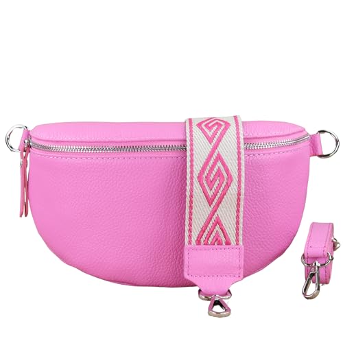 NURPELLE Echtleder Bauchtasche Damen - Stilvolle Gürteltasche mit 2 abnehmbaren/verstellbaren Breiten Gürteln - Crossbody Bag für Frauen-Hochwertige Schultertasche, Vielseitige Alltagstasche-Pink von NURPELLE HANDMADE n