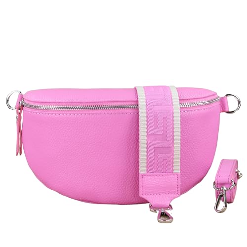 NURPELLE Echtleder Bauchtasche Damen - Stilvolle Gürteltasche mit 2 abnehmbaren/verstellbaren Breiten Gürteln - Crossbody Bag für Frauen-Hochwertige Schultertasche, Vielseitige Alltagstasche-Pink von NURPELLE HANDMADE n