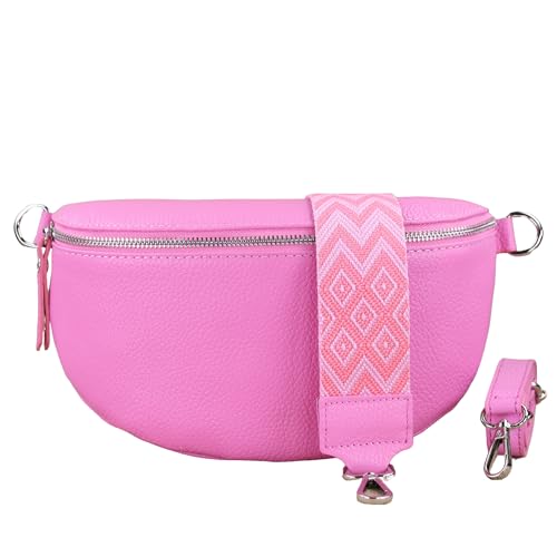 NURPELLE Echtleder Bauchtasche Damen - Stilvolle Gürteltasche mit 2 abnehmbaren/verstellbaren Breiten Gürteln - Crossbody Bag für Frauen-Hochwertige Schultertasche, Vielseitige Alltagstasche-Pink von NURPELLE HANDMADE n