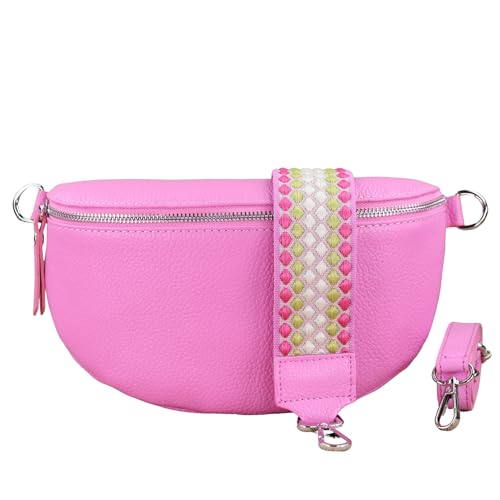 NURPELLE Echtleder Bauchtasche Damen - Stilvolle Gürteltasche mit 2 abnehmbaren/verstellbaren Breiten Gürteln - Crossbody Bag für Frauen-Hochwertige Schultertasche, Vielseitige Alltagstasche-Pink von NURPELLE HANDMADE n