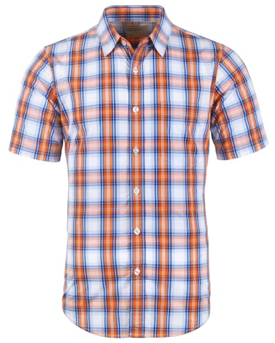 Herrenhemd, kariert, Knopfleiste, kurzärmelig, Freizeitkleid, normale Passform, Orange/Weiß, XX-Large von NUTEXROL