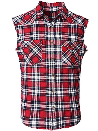 NUTEXROL Herren Casual Flanell Plaid Shirt Ärmellos Baumwolle Übergröße Weste, rot / schwarz, Mittel von NUTEXROL
