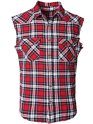 NUTEXROL Herren Casual Flanell Plaid Shirt Ärmellos Baumwolle Übergröße Weste, rot / schwarz, XL von NUTEXROL