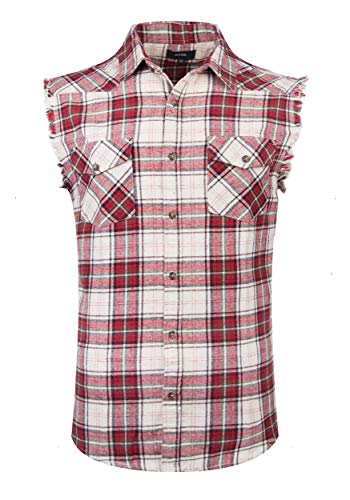 NUTEXROL Herren Casual Flanell Plaid Shirt Ärmellos Baumwolle Übergröße Weste - Beige - 3X-Groß von NUTEXROL