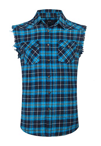 NUTEXROL Herren Casual Flanell Plaid Shirt Ärmellos Baumwolle Übergröße Weste - Blau - Small von NUTEXROL