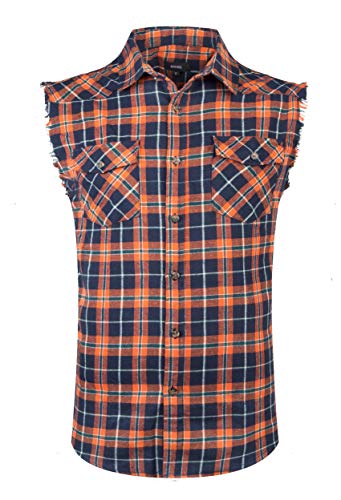 NUTEXROL Herren Casual Flanell Plaid Shirt Ärmellos Baumwolle Übergröße Weste - Orange - Groß von NUTEXROL