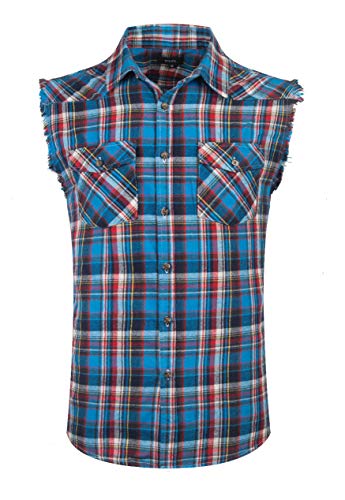 NUTEXROL Herren Casual Flanell Plaid Shirt Ärmellos Baumwolle Übergröße Weste - Rot - XX-Large von NUTEXROL