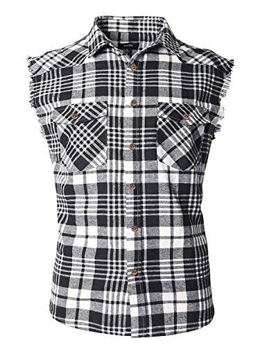 NUTEXROL Herren Casual Flanell Plaid Shirt Ärmellos Baumwolle Übergröße Weste - Schwarz - XX-Large von NUTEXROL