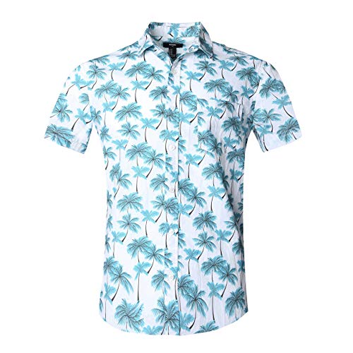 NUTEXROL Herren Hawaii-Hemden, normale Passform, Baumwolle/Polyester, Palme bedruckt, Strandkleidung, Print1, XX-Large von NUTEXROL