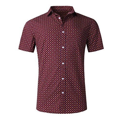 Nutexol Herrenhemd, kurzärmlig, gepunktet, lässig, Baumwollhemd - Rot - X-Groß von NUTEXROL