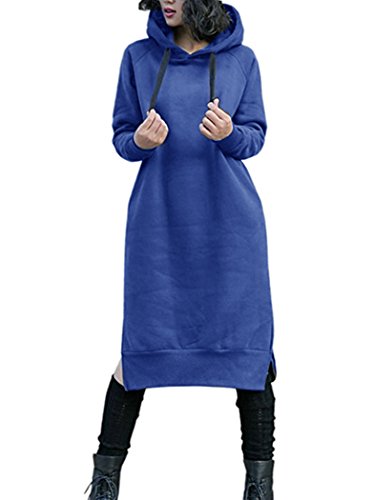 Nutexrol Damen Winter Hoodie Kapuzenpullover Lang Kapuzenjacke Sweatjacke Übergröße Kleider Sweatshirt Warm Outwear mit Fleece-Innenseite, Blau, 3XL von NUTEXROL