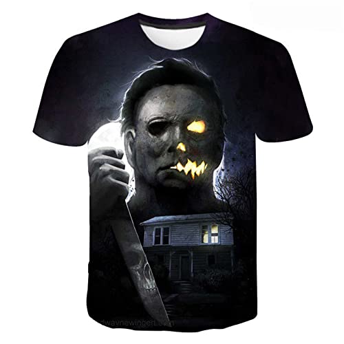 Halloween 3D Kurzarm Michael Myers Scary Horror Print T Shirt, Herren Damen Lässiges übergroßes Sweatshirt XS - 4XL (G,4XL) von NUTSIE