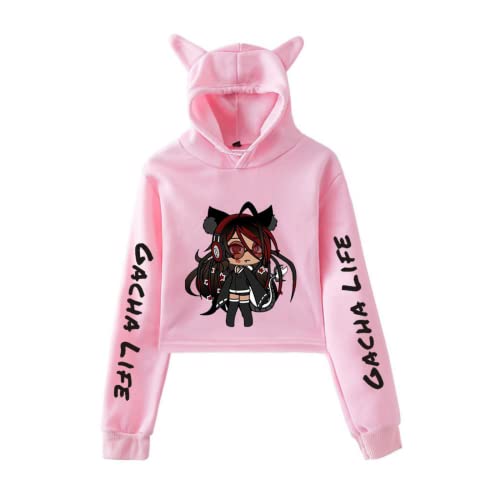 Gacha Life Cartoon Muster Sweatshirt Frauen Cropped Hoodie Frühling Herbst Mädchen Casual Fashion Pullover Classic XXS - 2XL (Pink,XS) von NUTSIE