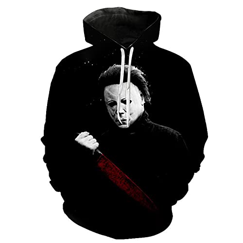 NUTSIE Hoodie Halloween Horror Graphic Sweatshirt Michael Myers 3D Langarm Herren Damen Casual Plus Size Pullover Loose Fashion Coat (F,3XL) von NUTSIE