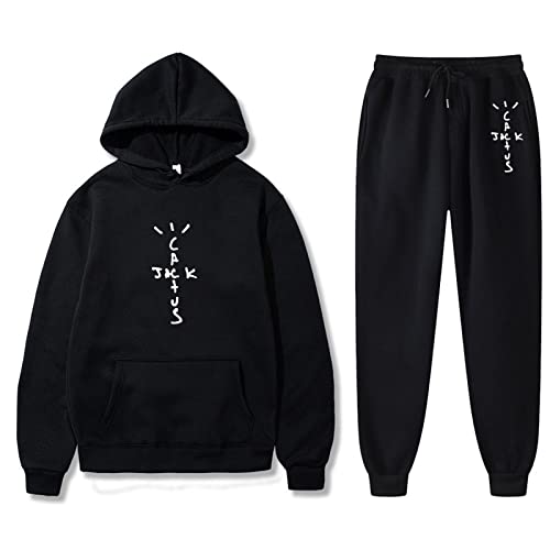 NUTSIE Sportswear Travis Scott Jogging Trainingsanzug Männer Frauen Hip Hoodie Sweatshirt Unisex Pullover Hose Mit Herbst Winter Hosen Set (Black,XL) von NUTSIE