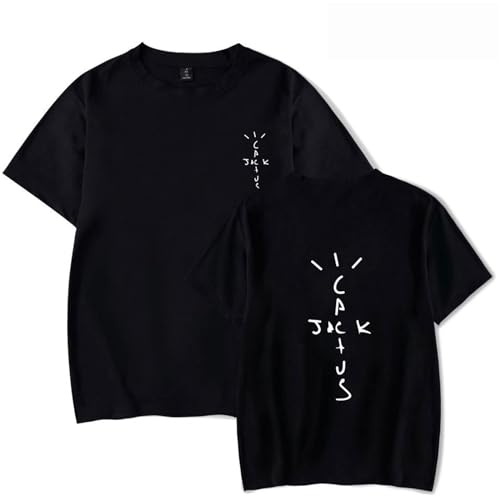 NUTSIE Travis Scott Kurzarm Hip Hop Rap Rundhals T-Shirt, Mode Lässig Lose Sweatshirt Herren Damen Schwarz Top Oversize (Black,L) von HULKAY