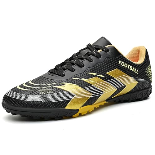 NUTTOPL Fußballschuhe Herren High Top Professionelle Fussballschuhe Professionelle Turf Fußballschuhe Jugendliche Athletics Trainingsschuhe Outdoor Training Sportschuhe Schwarzes Gold 35 EU von NUTTOPL