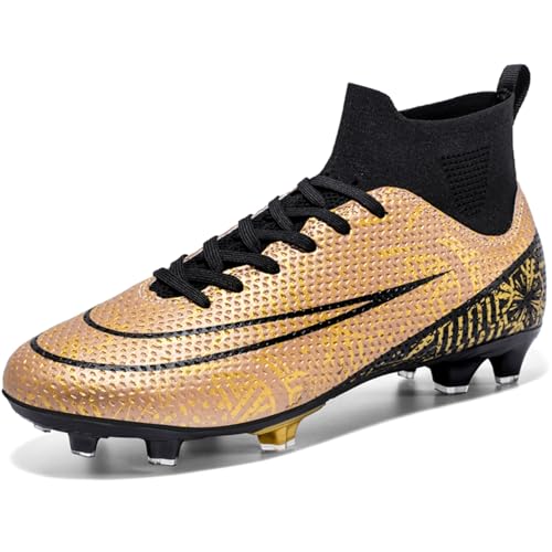NUTTOPL Fußballschuhe für Jungen, Kinder-Fußballschuhe, Leichtathletik, Astroturf-Trainingsschuhe, hohe Oberseite, rutschfeste Junior-Fußballschuhe, Outdoor-Sneaker für Uni, goldfarben, 34 EU von NUTTOPL