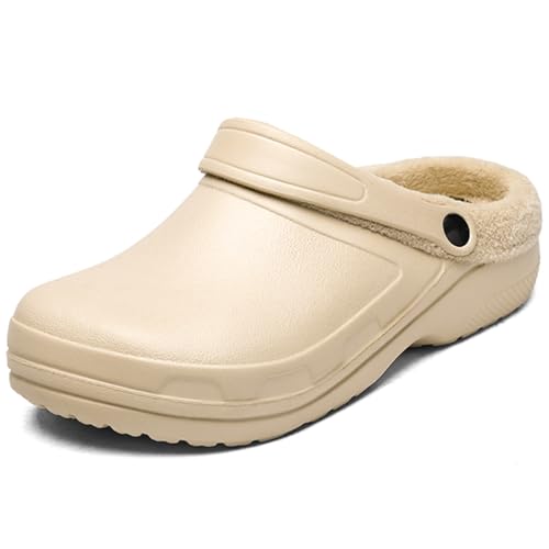 NUTTOPL Hausschuhe Herren Damen Herbst Und Winter Slipper Memory Foam Hausschuhe Schlafzimmerschuhe Gartenschuhe Warme Plüsch Gefütter Rutschfest Sohle Beige 43 EU von NUTTOPL