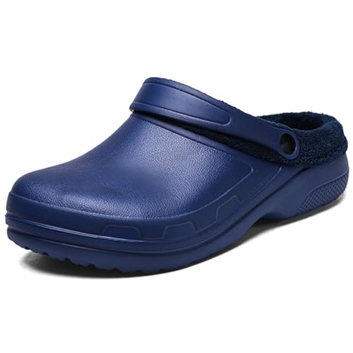 NUTTOPL Hausschuhe Herren Damen Herbst Und Winter Slipper Memory Foam Hausschuhe Schlafzimmerschuhe Gartenschuhe Warme Plüsch Gefütter Rutschfest Sohle Dunkelblau 44 EU von NUTTOPL