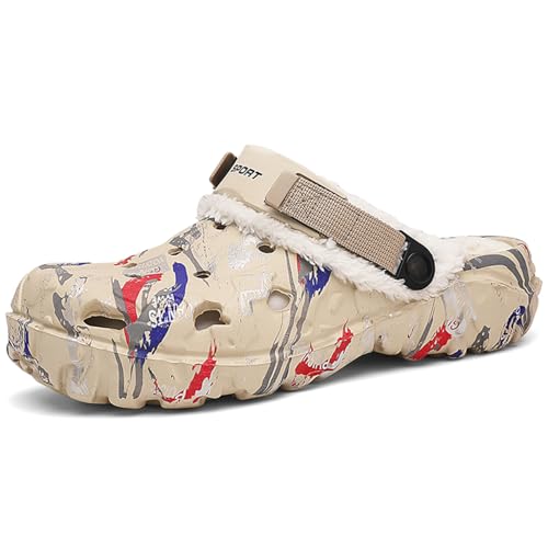 NUTTOPL Hausschuhe Herren Damen Herbst Und Winter Slipper Memory Foam Hausschuhe Schlafzimmerschuhe Gartenschuhe Warme Plüsch Gefütter Rutschfest Sohle Kaki 45 EU von NUTTOPL