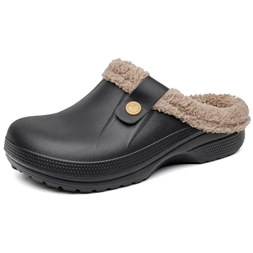 NUTTOPL Hausschuhe Herren Damen Herbst Und Winter Slipper Memory Foam Hausschuhe Schlafzimmerschuhe Gartenschuhe Warme Plüsch Gefütter Rutschfest Sohle Schwarz Grau 44/45 EU von NUTTOPL