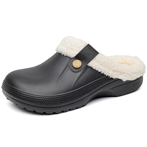 NUTTOPL Hausschuhe Herren Damen Herbst Und Winter Slipper Memory Foam Hausschuhe Schlafzimmerschuhe Gartenschuhe Warme Plüsch Gefütter Rutschfest Sohle Schwarz Weiß 44/45 EU von NUTTOPL