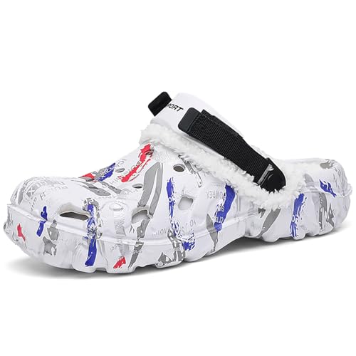 NUTTOPL Hausschuhe Herren Damen Herbst Und Winter Slipper Memory Foam Hausschuhe Schlafzimmerschuhe Gartenschuhe Warme Plüsch Gefütter Rutschfest Sohle Weiß 46 EU von NUTTOPL