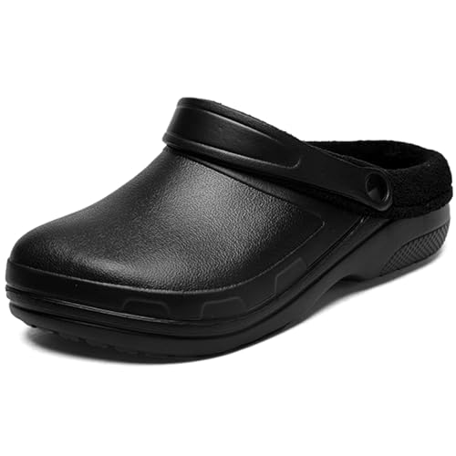NUTTOPL Hausschuhe Herren Damen Herbst Und Winter Slipper Memory Foam Hausschuhe Schlafzimmerschuhe Gartenschuhe Warme Plüsch Gefütter Rutschfest Sohle schwarz 45 EU von NUTTOPL