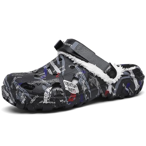 NUTTOPL Hausschuhe Herren Damen Herbst Und Winter Slipper Memory Foam Hausschuhe Schlafzimmerschuhe Gartenschuhe Warme Plüsch Gefütter Rutschfest Sohle schwarz-X 46 EU von NUTTOPL