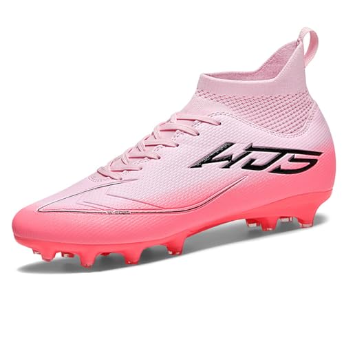 NUTTOPL Herren Fußballschuhe Jugen Athletics Trainingsschuhe High Top Spike Fussballschuhe Professionelle Wettkampf Outdoor Sportschuhe Kunstrasen Unisex Rosa 44 EU von NUTTOPL