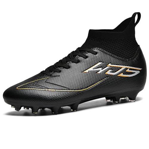 NUTTOPL Herren Fußballschuhe Jugen Athletics Trainingsschuhe High Top Spike Fussballschuhe Professionelle Wettkampf Outdoor Sportschuhe Kunstrasen Unisex Schwarz 36 EU von NUTTOPL