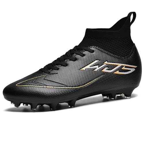 NUTTOPL Herren Fußballschuhe Jugen Athletics Trainingsschuhe High Top Spike Fussballschuhe Professionelle Wettkampf Outdoor Sportschuhe Kunstrasen Unisex Schwarz 45 EU von NUTTOPL