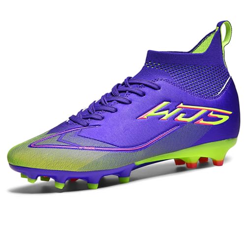 NUTTOPL Herren Fußballschuhe Jugen Athletics Trainingsschuhe High Top Spike Fussballschuhe Professionelle Wettkampf Outdoor Sportschuhe Kunstrasen Unisex Violett 45 EU von NUTTOPL