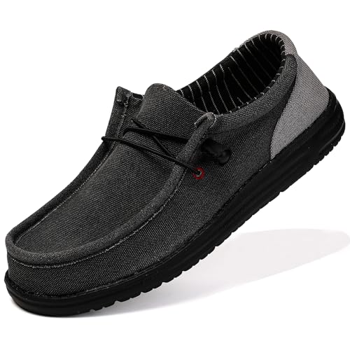 NUTTOPL Mokassins Herren Canvas Bootsschuhe Low-Top Slip-On Flache Schuhe Leicht Fahren Schuhe Wanderschuhe Slip-On Atmungsaktiver Komfort Schwarz 45 EU von NUTTOPL