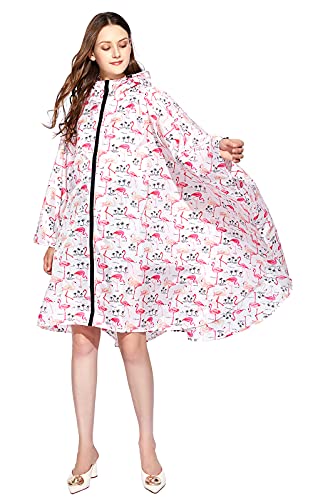 NUUR Damen Regenponcho Regenmantel Unisex Regenjacke Wasserdicht Regencape Wiederverwendbar mit Kapuze Pink Flamingo von NUUR