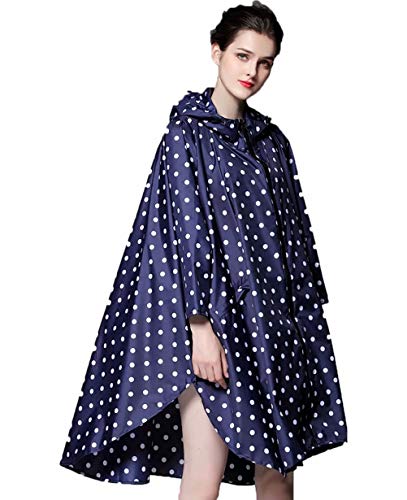 NUUR Damen Regenponcho Regencape Regenmantel Unisex Regenjacke Festival Wasserdicht Wiederverwendbar mit Kapuze Blau Punkten von NUUR