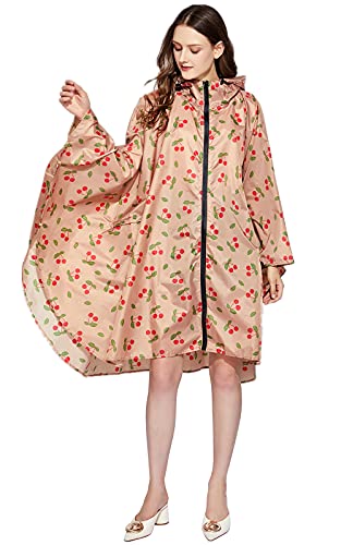 NUUR Damen Regenponcho Regenmantel Unisex Regenjacke Wasserdicht Regencape Wiederverwendbar mit Kapuze Cereza von NUUR