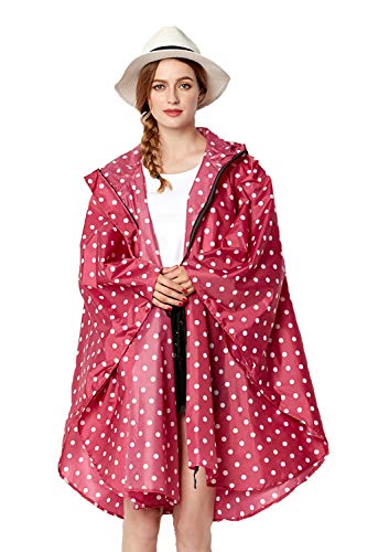 Damen Regenponcho Regenmantel Unisex Regenjacke Wasserdicht Regencape Wiederverwendbar mit Kapuze Rosa von NUUR