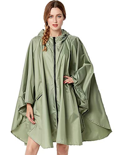 Damen Regenponcho Regenmantel Unisex Regenjacke Wasserdicht Regencape Wiederverwendbar mit Kapuze Grün von NUUR