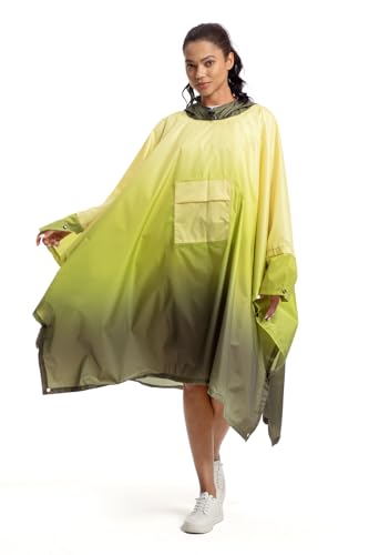 NUUR Regenponcho Damen Herren Unisex Regencape Regenmantel Regenjacke Festival Wasserdicht Hiking Cycling Outdoor 3in1 Mehrzweck Wiederverwendbar Rain Poncho mit Kapuze Gradient Grün von NUUR