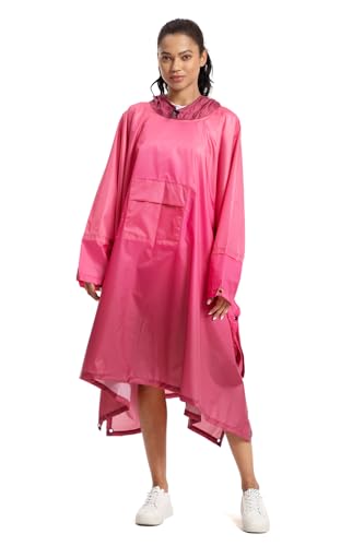 NUUR Regenponcho Damen Herren Unisex Regencape Regenmantel Regenjacke Festival Wasserdicht Hiking Cycling Outdoor 3in1 Mehrzweck Wiederverwendbar Rain Poncho mit Kapuze Gradient Rosa von NUUR